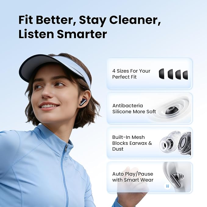 HAYLOU Flowbuds N55 Noise Cancelling Wireless Earbuds, 54dB Aadptive ANC, LDAC Hi-Res Sound Bluetooth 6.0 Earbuds with 6 HD Mics, 40H Playtime, IPX5 in-Ear Ear Buds, Customizable EQ Via APP