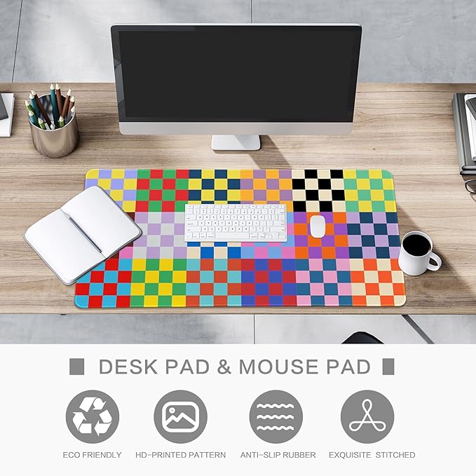 Lokigo Checkered Desk Mat, Large Mouse Pad for Desk, Anti-Slip Waterproof Big Mousepad, Cute DeskMatt for Desktop, Keyboard Mat for Computer Desktop (Retro Checkered)