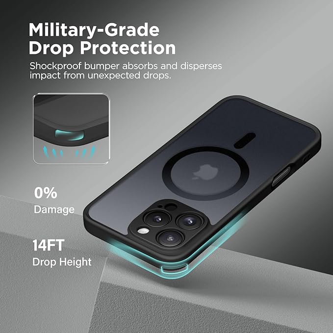 CAPRARO Magnetic Compatible with iPhone 16 Pro Case, Upgraded [Full Camera Protection] [Compatible with MagSafe] Protective Translucent Matte Women Girl Phone Case Cover, Black