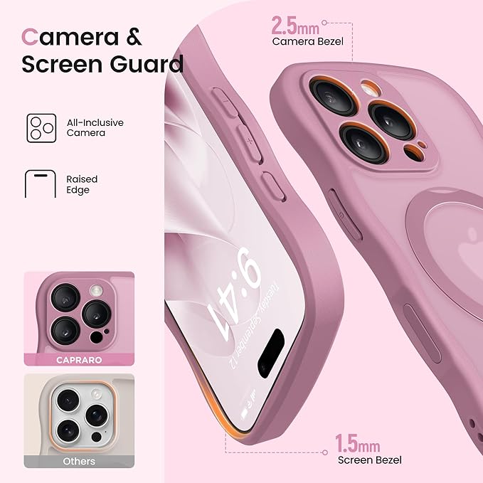 CAPRARO for iPhone 16 Pro Case with 360° Spin Magnetic Stand for Women, [Compatible with MagSafe] [Full Camera Protection] Cute Wave Translucent Matte Case for iPhone 16 Pro, Black Currant