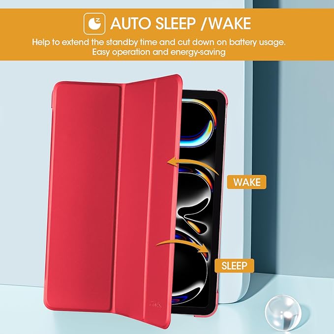 ProCase for iPad Pro 13 Inch Case M5 2025/ M4 2024, Smart Cover iPad Pro M5 M4 Case 13 Inch, Slim Stand Translucent Hard Shell Back, Supports Touch ID, Auto Wake/Sleep -Red