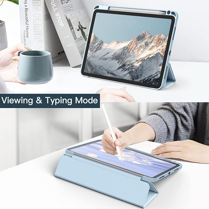 JETech Case ONLY for iPad Air 11-Inch M4/M3/M2 (2026/2025/2024), iPad Air 5/4 (2022/2020 5th/4th) with Pencil Holder, Clear Transparent Back Slim Stand Shockproof Tablet Cover (Sky Blue)