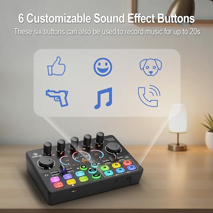 Podcast Equipment Bundle,5RGB Mixer with XLR-6.5mm interface,Dynamic Microphone, TF Card, Surround Sound, Suitable for Streaming/TikTok/YouTube, Compatible with Mobile Phones, PC,Camera RS2