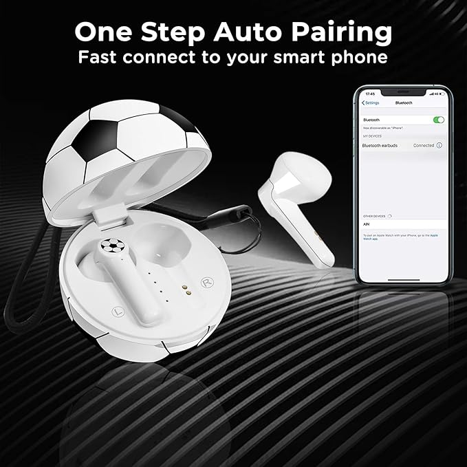 Jekarsy1Pack New Wireless Earbuds Kids with Football Charging Box,Comfortable Fit Ergonomic Design Ear Buds with 40Hrs Playtime,Wireless Bluetooth Earphone for Android iOS Cell Phone Computer Laptop