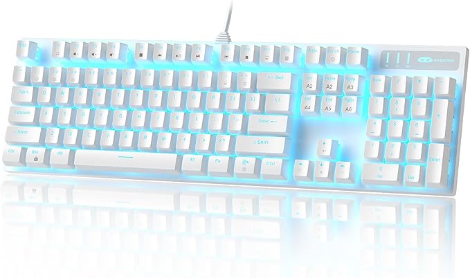 MageGee Mechanical Gaming Keyboard, Wired USB Adjustable Backlight Keyboard, New Mechanical Storm 100% Anti-ghosting Keyboards with Blue Switches for Windows PC/MAC Games (White)