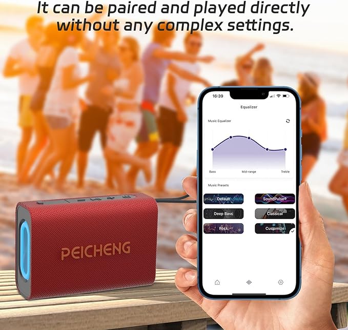 PEICHENG Speaker, Portable Wireless Bluetooth Speakers, Waterproof Loud Stereo Sound with RGB Lights TWS Long Playtime for Home/Party/Outdoor, Electronic Gadgets(1PCS, Red)