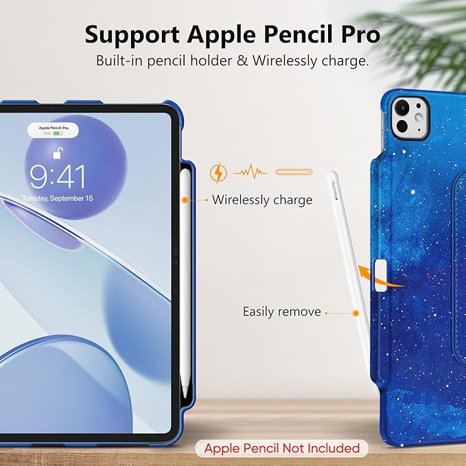 Fintie Rotating Case for iPad Pro 13-inch (M5) 2025 / (M4) 2024 with Pencil Holder - 360 Degree Swiveling Protective Stand Cover with Auto Wake/Sleep, Starry Sky