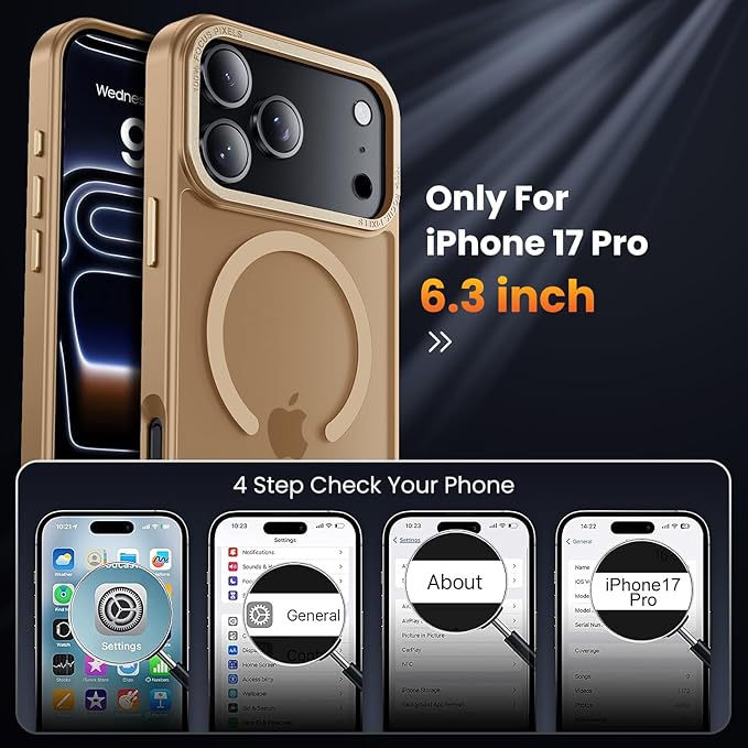 for iPhone 17 Pro Case with 2X Screen Protectors [Compatible with MagSafe] Military Grade Drop Protection Skin Feeling Cover Shockproof Slim Fit iPhone 17 Pro Phone Case 6.3 inch,Brown
