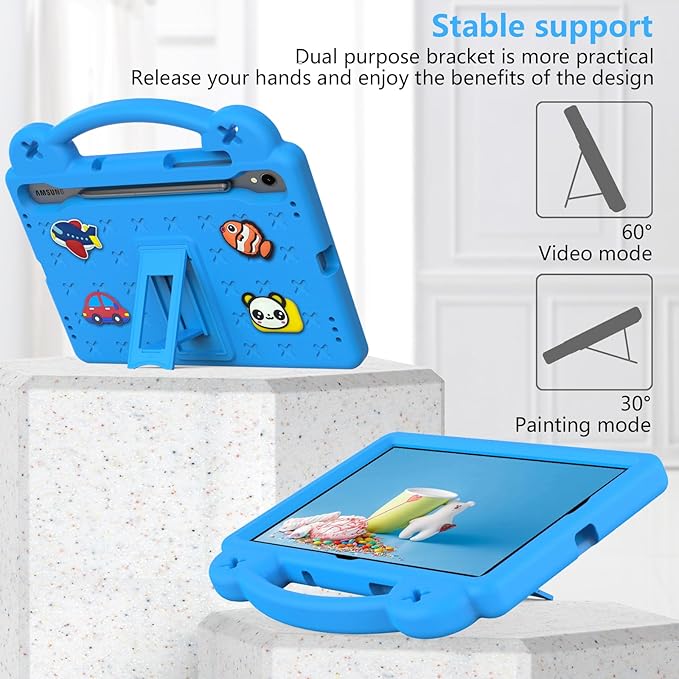 AKABEILA Compatible with Samsung Galaxy Tab S7 2020/S8 2022/Tab S9 2023 11 inch/Tab S9 FE 2023 11 inch Tablet Case, Kids Case with Shoulder Strap & Stand Handle & Pen Tray for Girl Kid Gift Sky Blue