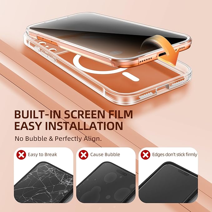 BERFY for iPhone 17 Pro Case, Compatible with MagSafe, Built-in Privacy Screen Protector, Camera Protection, Shockproof Full Body Phone Case 6.3", Clear
