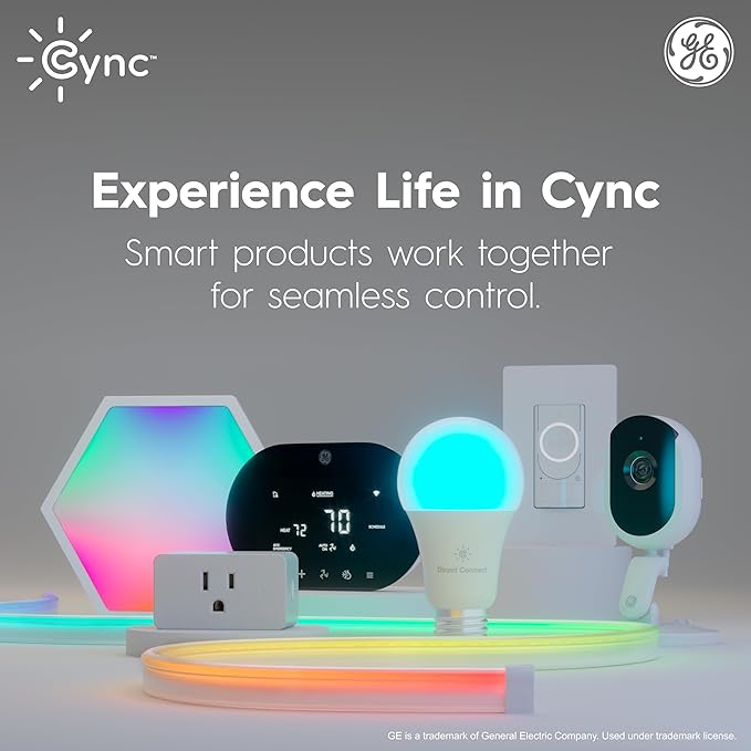 Cync GE Direct Connect A21 Smart LED Light Bulbs, Color Changing Smart Lights, Matter Compatible, Compatible with Alexa and Google Home (2 Pack)