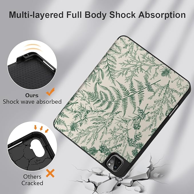 DONGKE Case for 2022/2021/2020/2018 iPad Pro 11 inch Gen 4/3/2/1 - Slim Protective Case - Built in Pencil Holder Support Charging - Trifold Stand & Sleep/Wake Cover- Plant & Berry