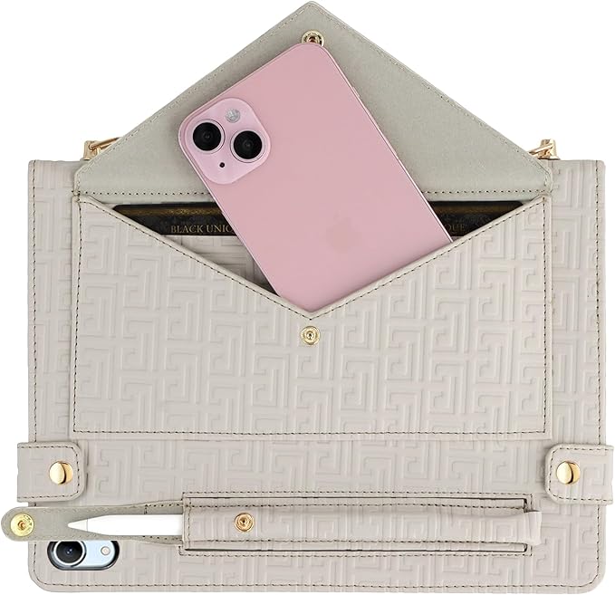 Handbag Case for iPad Mini 7 2024/Mini 6th Generation Case, Techcircle Elegant Crossbody PU Leather Folio Envelope Pocket Stand Cover with Hand Strap+Shoulder Strap+Pencil Holder+Card Slots, Off-White