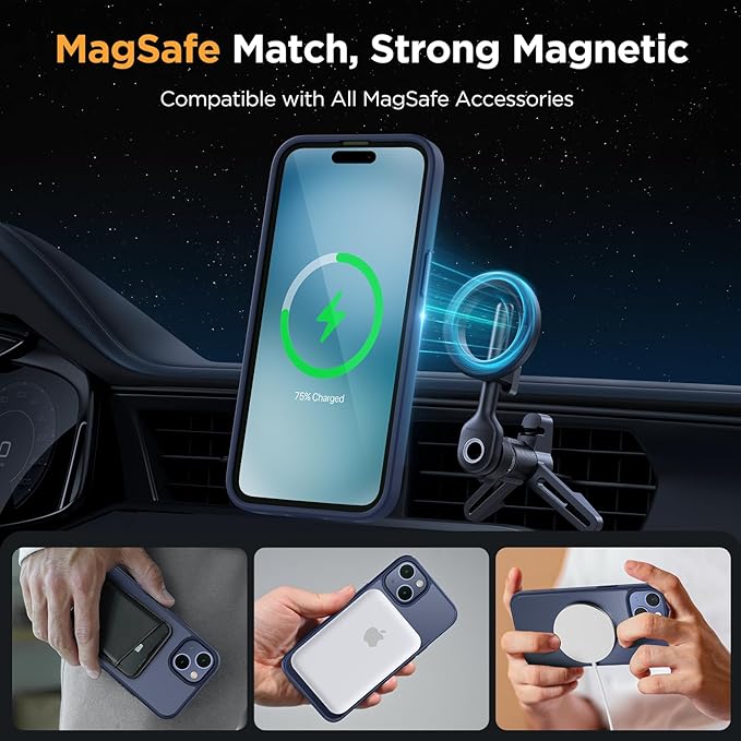 Miracase Magnetic for iPhone 15 Plus Case 6.7 inch (Compatible with MagSafe)（with 2X Screen Protectors） Military-Grade Protection, Anti-Fingerprint Translucent Matte Phone Cover, Dark Blue