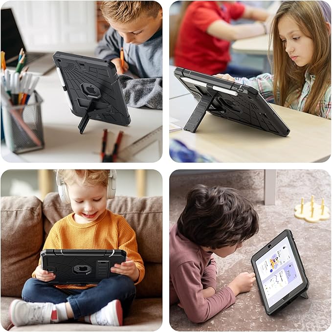 SIBEITU iPad 9.7 Case with Pencil Holder 2018/2017 | iPad 6th Generation Cases with Stand | iPad 5th Generation Case for Kids | Slim Shockproof Protective Case for iPad 9.7 inch 5th/6th Gen Black