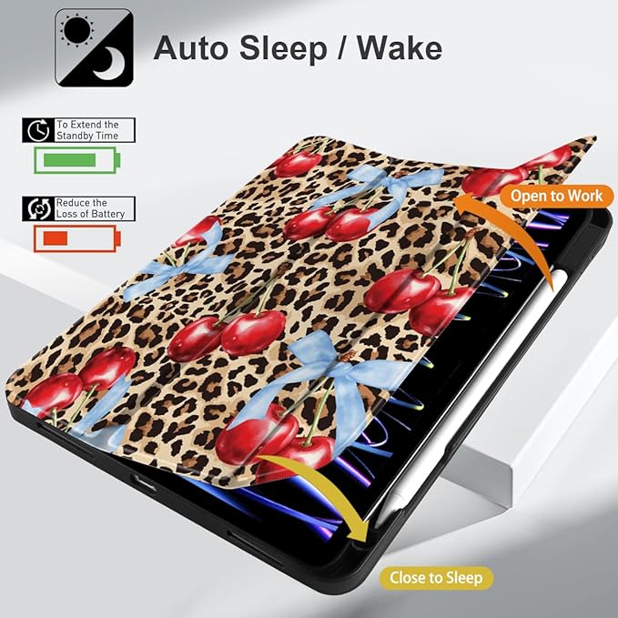 DONGKE Case for 2022/2021/2020/2018 iPad Pro 11 inch Gen 4/3/2/1 - Slim Protective Case - Built in Pencil Holder Support Charging - Trifold Stand & Sleep/Wake Cover- Leopard
