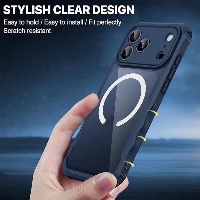 CENHUFO Magnetic Privacy for iPhone 17 Pro Case [Compatible with Magsafe] Full Body Phone Case Built-in 9H Tempered Glass Privacy Screen Protector, Camera Protection Shockproof Bumper Cover - Blue