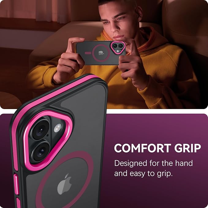 BENTOBEN Magnetic for iPhone 17 Case 2025 [Compatible with Magsafe] [Military-Grade Protection] Matte Women Men Anti-Slip Shockproof Bumper Phone Cases for iPhone 17 6.3", Hot Pink/Black