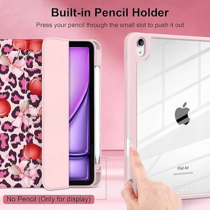 Case for iPad Air 11 inch M4 2026 M3 2025 M2 2024 Release with Pencil Holder - Aesthetic Design Trifold Cover with Soft TPU Bumper Clear Back Auto Sleep/Wake for Girls Women, Leopard Print