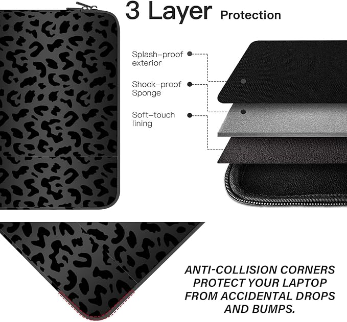 Laptop Sleeve Bag 15.6-16 inch,Compatible with MacBook Air 15 inch M2 2023 A2941/16 Pro M2 A2780 M1 A2485 /Pro Retina 15 A1990,Chromebook,HP,15.3-16 inch Notebook (Black Leopard Cheetah)