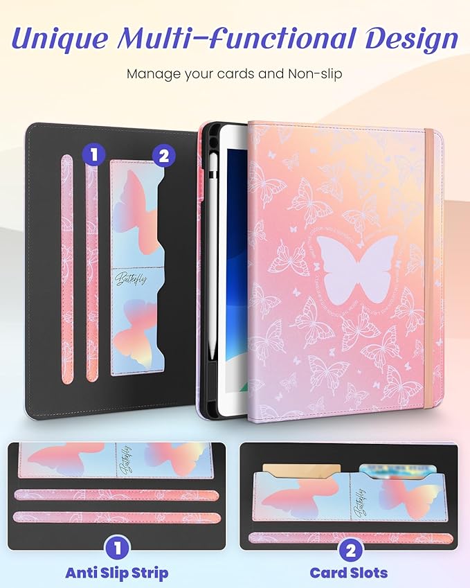 Kidcube for iPad Air 3rd Generation Case/Pro 10.5 Inch Case - Women Girls Kids Cute Rotating Stand Folio Cover with Pencil Holder & Card Slot Kawaii Butterfly Design Cover for iPad Pro 10.5''/Air 3rd
