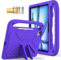 Dteck Kids Case for iPad Air 11" M2 (2024), iPad Pro 11" M4 (2024) with Pencil Holder, Shockproof Rugged Protective Handle Stand, EVA Foam Case, Purple