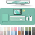 YSAGi Leather Desk Protector, Office Mat, Large Mouse Mat, Non-Slip PU Leather Blotter, Laptop Desk Mat, Waterproof Writing Pad for Office and Home (Green-Blue, 31.5" x 15.8")