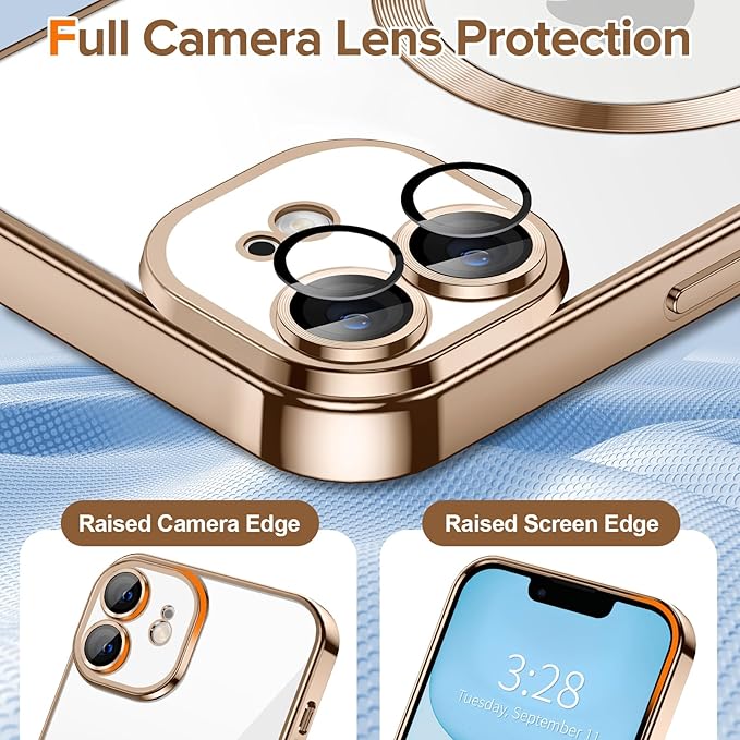 Hython Magnetic Clear for iPhone 11 Case with Camera Lens Protector [Compatible with MagSafe] Luxury Plating Edge Slim Soft TPU Cover Protective Phone Case for iPhone 11 6.1", Desert Brown