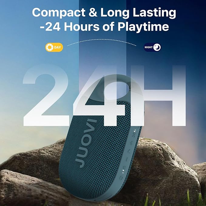 JUOVI Clip Wireless Portable Bluetooth Speaker, 24H Playtime Mini Shower Speaker IP68 Waterproof & Dustproof HD Sound Integrated Carabiner, for Home Outdoor and Travel