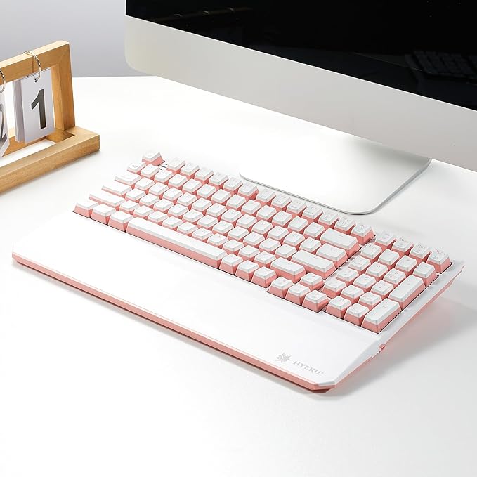 Hexgears X4 Wireless Mechanica Keyboard, 99-Key Linear Switch White Backlit Gaming Keyboard - NKRO 2.4G/USB-C with Wrist Rest, Pudding Keycaps-White/Pink