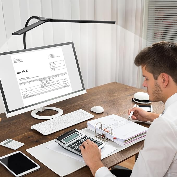 Hensam Desk Lamps for Home Office, Eye-Caring Architect LED Desk Light with Adjustable Brightness, Dual Monitors Task Lighting with Clamp, for Workbench, Study, Drafting, 1400 lm