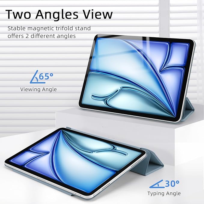 for iPad Air 13 inch M4/M3/M2 Case (2026/2025/2024,Model A3268/A3269/A3271), Auto Sleep/Wake and Magnetic Closure, Trifold Stand Case, PU Leather Cover, Support Apple Pencil Pro, Misty Blue