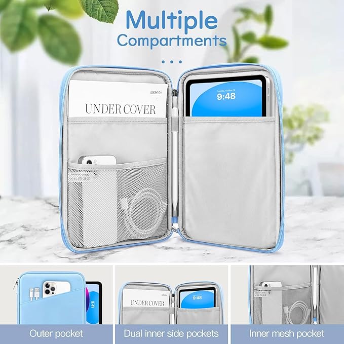 Dadanism 9-11" Tablet Sleeve Bag Carrying Case for iPad (A16) 11th Gen 11", iPad 10th Gen 10.9" Air 5/4, iPad Air M4/Pro 11", iPad 9/8/7th, Galaxy Tab A11+ Plus 11", Remarkable 2 10.3", Baby Blue
