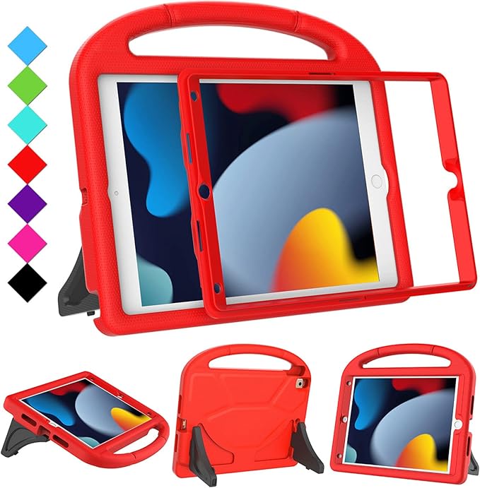 Kids Case for iPad 10.2 & 10.5, iPad 9th/8th/7th Generation 10.2" 2021 2020 2019 Case with Screen Protector, iPad Air 3rd Gen/Pro 10.5 inch Protective Cover with Handle Stand, Red