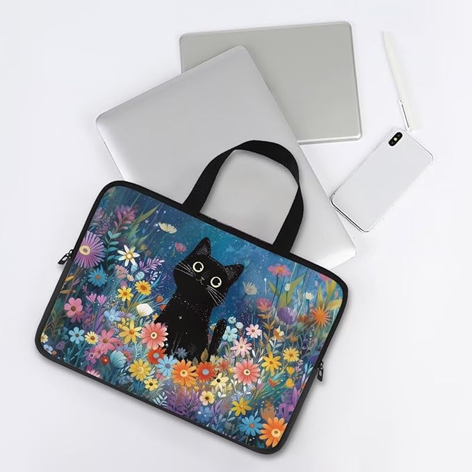 Art Cat Shockproof Portable Laptop Sleeve Case 10 Inch for Men and Women Neoprene Cover Soft Carrying Travel Case Fit Dell Lenovo Toshiba HP Chromebook (Whimsical Floral)