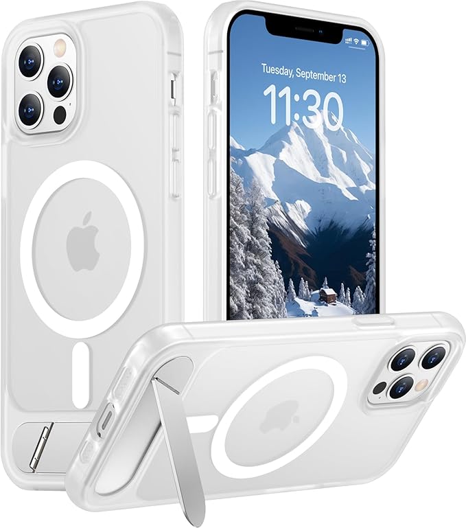 Magnetic Compatible with iPhone 12 Case & iPhone 12 Pro Case, [Built-in Invisible Kickstand][Compatible with MagSafe][Military Grade Shockproof] Slim Translucent Matte Phone Case 6.1"