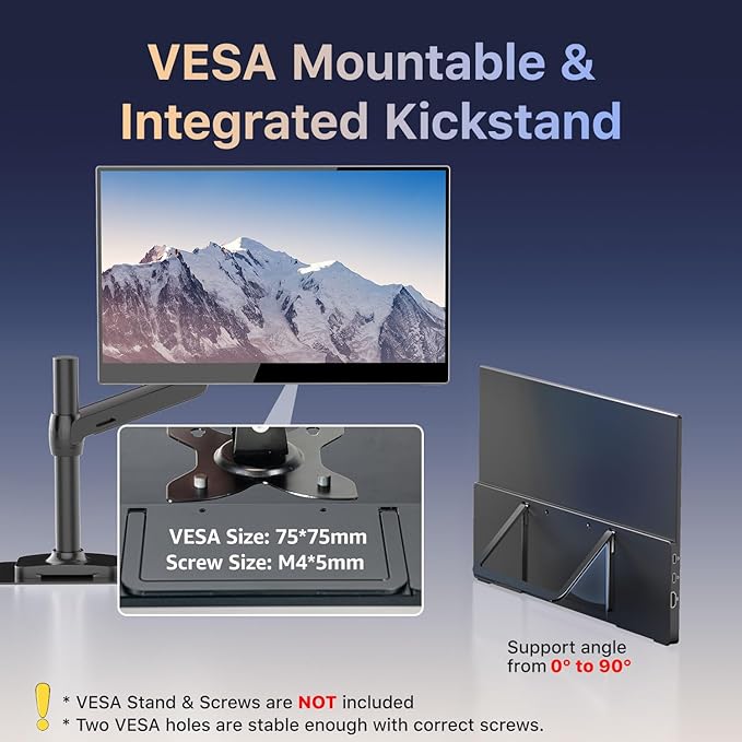 kksmart Portable Monitor for Laptop MacBook Surface PC Xbox PS5, Travel Monitor Second Screen for Laptop, HDMI USB-C VESA Compatible Built-in Speaker, 15.6inches