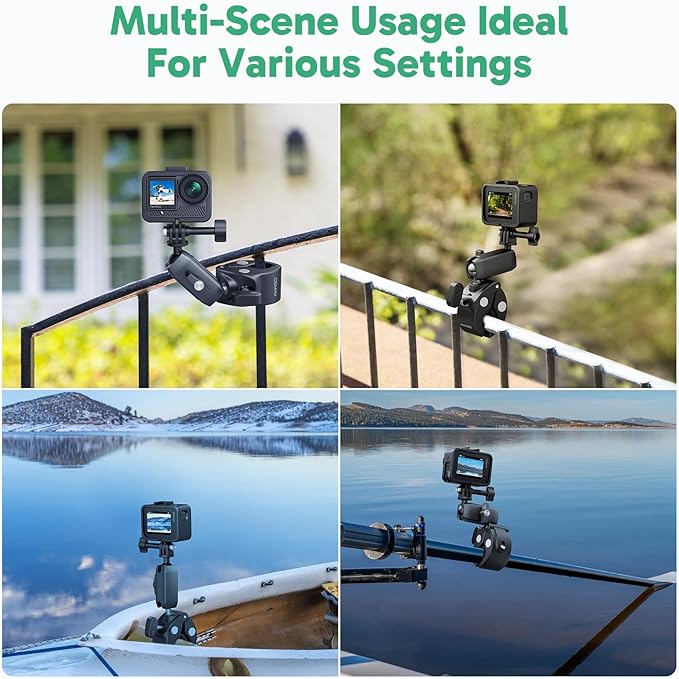 AKASO Motorcycle Handlebar Clamp Mount Mountain Bike Pole Mount for GoPro 13 12 11 10 9, EK7000/EK7000 Pro, Brave 4/4 Pro, Brave 7/7 LE, V50 X, V50 Elite Action Cameras