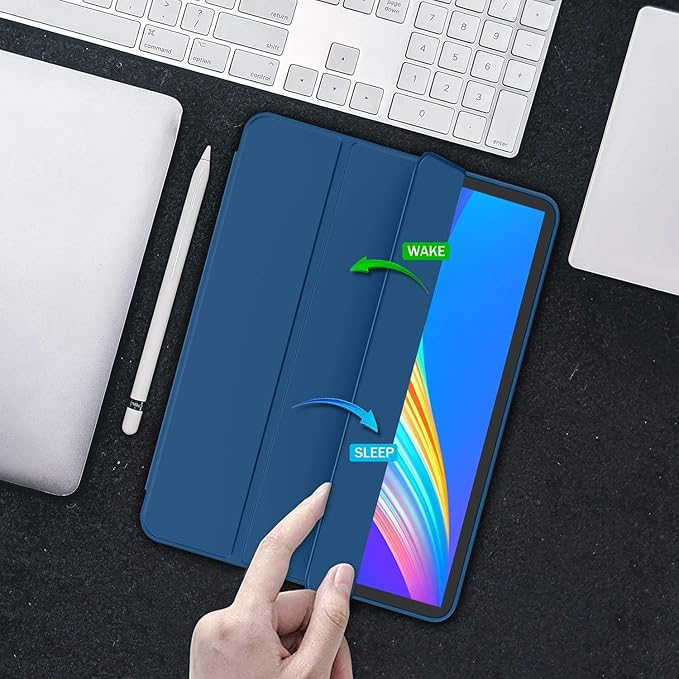 iMieet Case for iPad Pro 11 Inch (M5) 2025 /(M4) 2024 5th Gen, Trifold Stand Smart Cover with Pencil Holder and Soft TPU Back, Auto Wake/Sleep (Navy Blue)