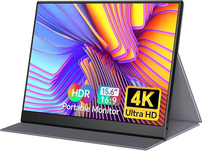 WGK True 4K Portable Monitor - 15.6inch UHD 3840×2160 100% sRGB USB-C HDMI External Second Monitor Portable IPS Screen Computer Display with Speakers for Laptop MacBook Switch PS5/4 Xbox