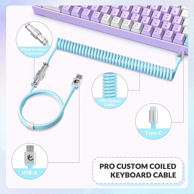 ZIYOU LANG RK-T8 Wired 65% Mechanical Gaming Keyboard with RGB LED Backlit Anti-ghosting TKL Mini 68 Key Custom Coiled C to A Cable Tactile Blue Switch for PS4 PS5 Xbox PC Mac Gamer(Lavender)