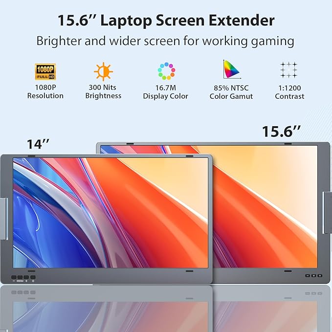 KYY Triple Laptop Screen Extender, 15.6" 1080P FHD IPS Dual Portable Extended Monitor, USB C Travel Display for 12-17'' Laptop, 210°Rotation & Kickstand, Plug and Play (Windows Only)