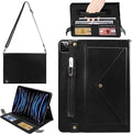 Handbag Case for iPad Pro 11" 2018-2022 / Air 11" 2025 2024 10.9" - Techcircle Folio Stand iPad Crossbody Wallet Case with Pencil Holder, Hand Strap+Shoulder Strap Protective Cover, Black
