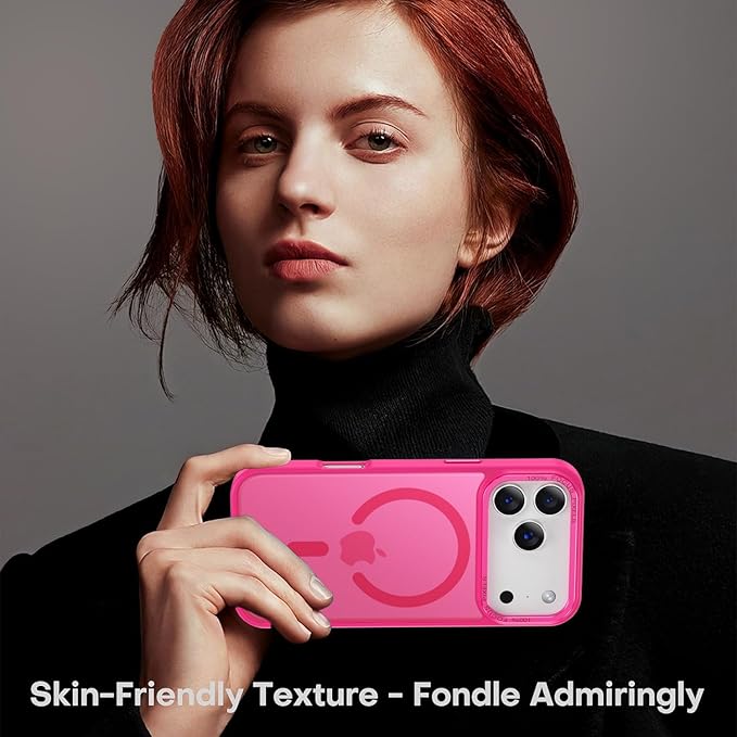 Newfuture Magnetic for iPhone 17 Pro Max Case [Compatible with Magsafe] [Military Grade Drop Protection] Translucent Matte Anti-Scratch Shockproof Protective Phone Cover Armbands 6.9 Inch, Hot Pink