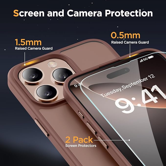 Miracase Magnetic for iPhone 16 Pro Max Case [with 2X Screen Protector] [MagSafe Compatible] Real Anti-Fingerprint, 12ft Military-Grade Protection, Slim Phone Case for 16 Pro Max 6.9 inch- Champagne