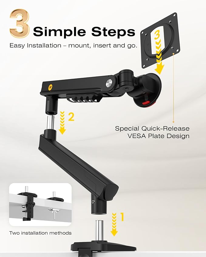 NB Single Computer Monitor Mount, Monitor Stand fits up to 32 Inch, Mechanical Spring Monitor Arm, VESA 75/100 mm, Model-A5(Black)