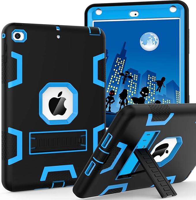 CCMAO iPad mini 5 Case 2019, iPad mini 4 Case 2015, Heavy Duty Shockproof Hybrid Protective Cover for iPad mini 5th/4th Generation 7.9 inch, Black+Sky Blue