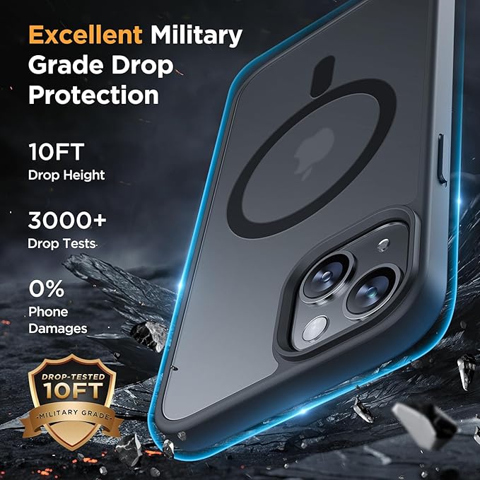 Miracase Magnetic for iPhone 14 Case 6.1 inch (Compatible with MagSafe)（with 2X Screen Protectors） Military-Grade Protection, Anti-Fingerprint Translucent Matte Phone Case Cover, Black