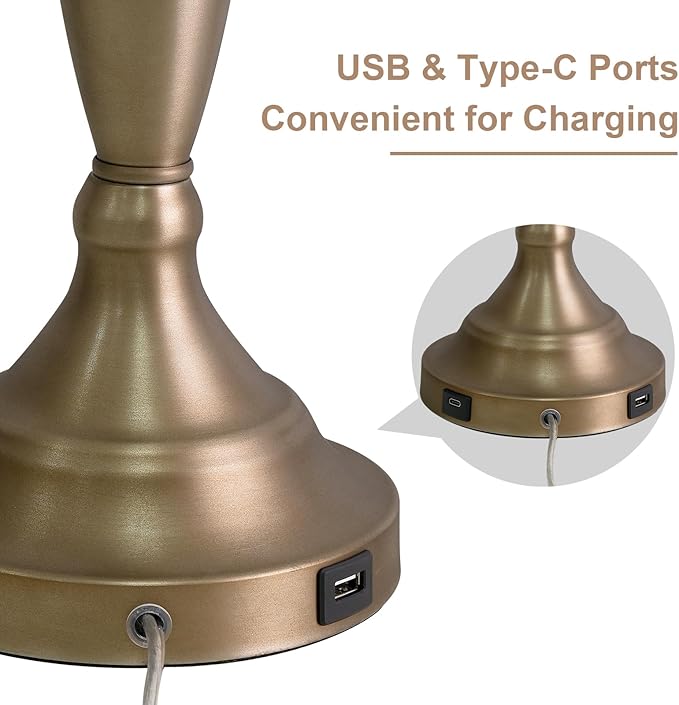 Oneach 28" Warm Gold Table Lamps Set of 2, Modern Bedside Lamps with USB Ports, Tall Nightstand Lamps for Living Room Bedroom End Table Home Office