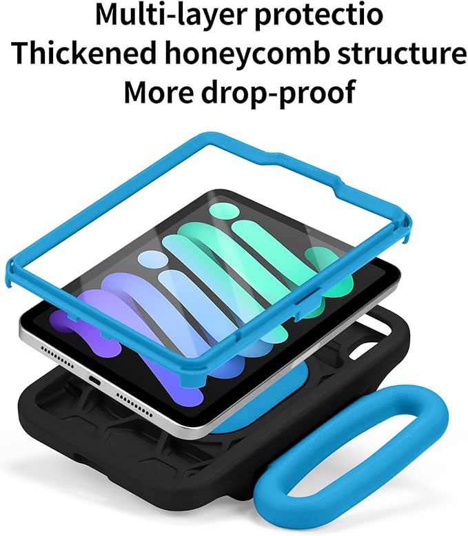 Kids Case for iPad mini 7 (A17 Pro) 2024 / iPad mini 6 2021, Adjustable Portrait/Landscape Stand, Drop Proof Handle Kickstand, Child Friendly with Screen Protector for iPad mini7th/6 8.3 inch (Black)